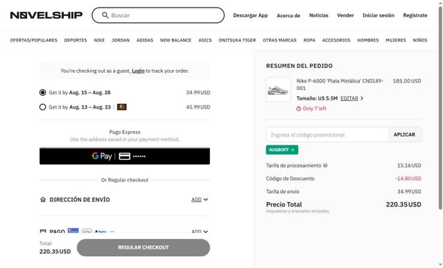 Novelship checkout page showing Novelship promo code box | Screenshot taken by SimplyCodes community member on Aug 8, 2025