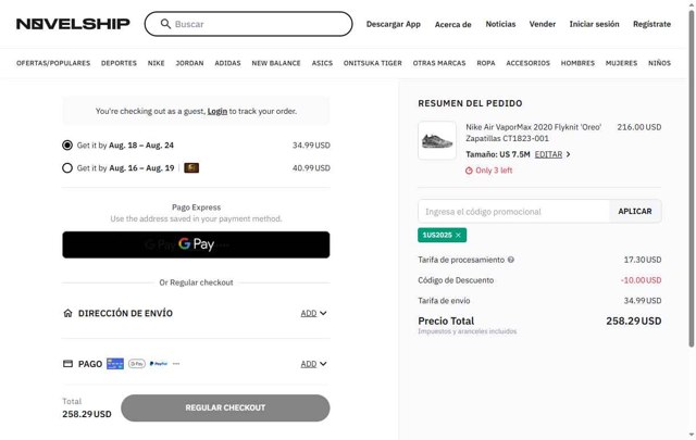 Novelship checkout page showing Novelship promo code box | Screenshot taken by SimplyCodes community member on Aug 12, 2025