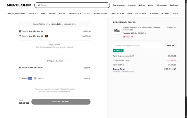 Novelship checkout page showing Novelship promo code box | Screenshot taken by SimplyCodes community member on Aug 24, 2025