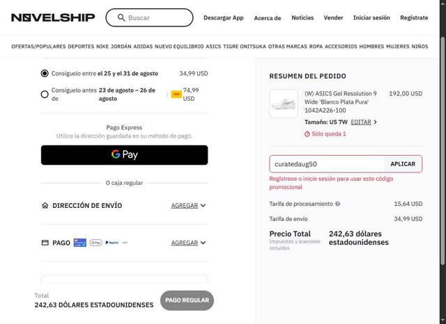 Novelship checkout page showing Novelship promo code box | Screenshot taken by SimplyCodes community member on Aug 19, 2025