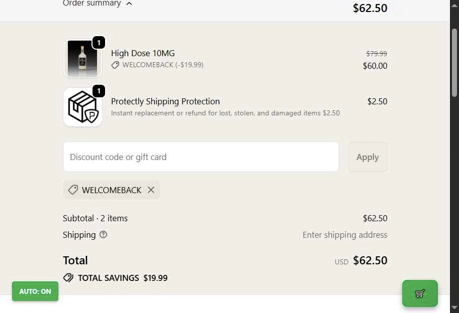 Nowadays THC Drink checkout page showing Nowadays THC Drink coupon code box | Screenshot taken by SimplyCodes community member on Feb 8, 2026