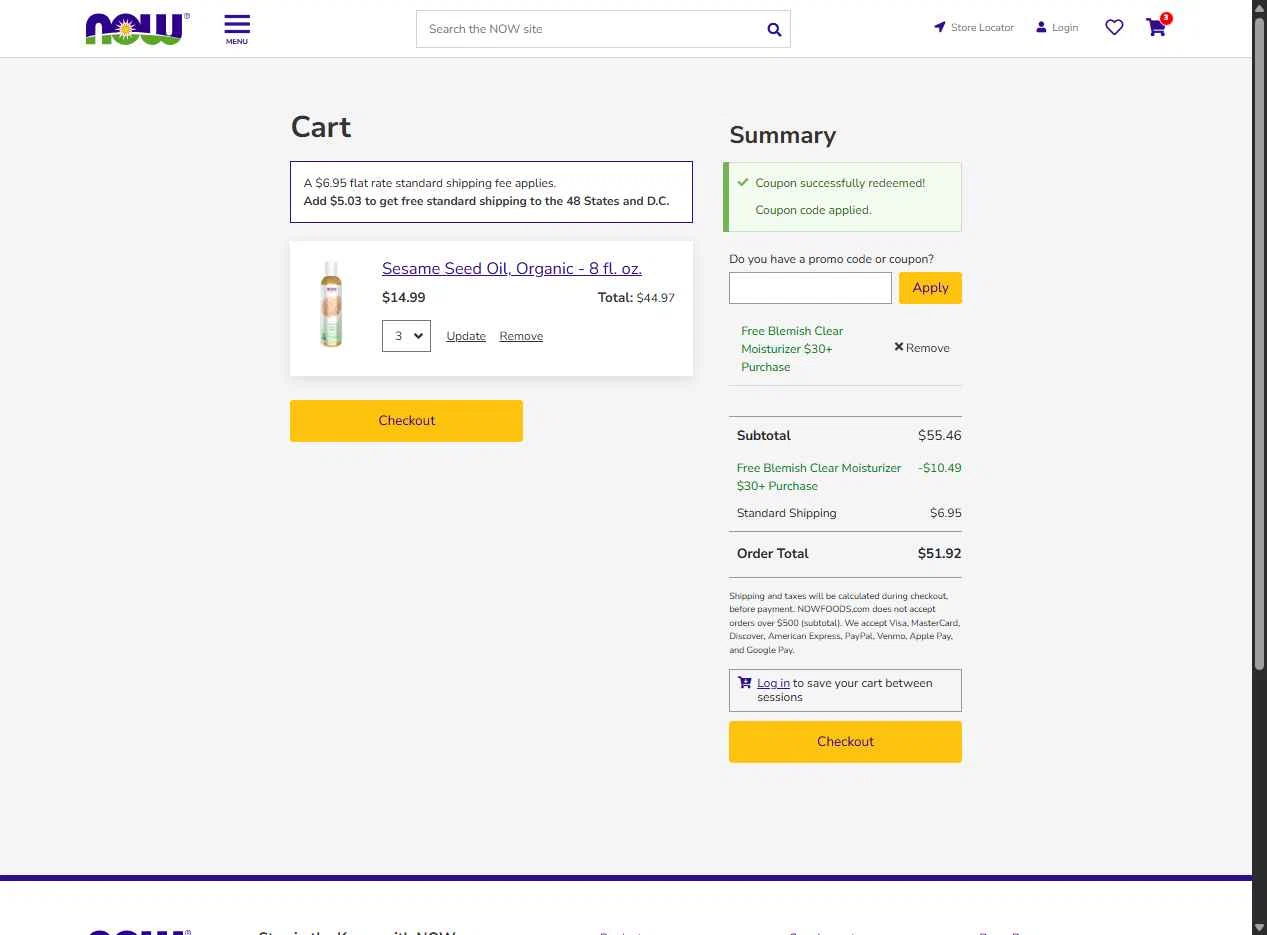 Now Foods checkout page showing Now Foods coupon code box | Screenshot taken by SimplyCodes community member on Dec 11, 2025