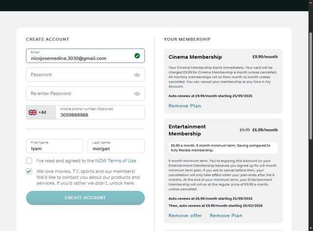 Now TV checkout page showing Now TV discount code box | Screenshot taken by SimplyCodes community member on Aug 25, 2025