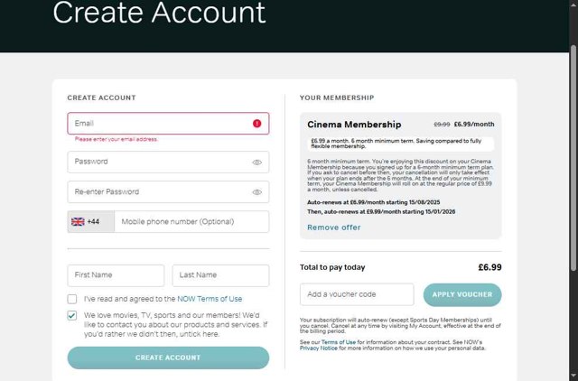 Now TV checkout page showing Now TV discount code box | Screenshot taken by SimplyCodes community member on Jul 15, 2025