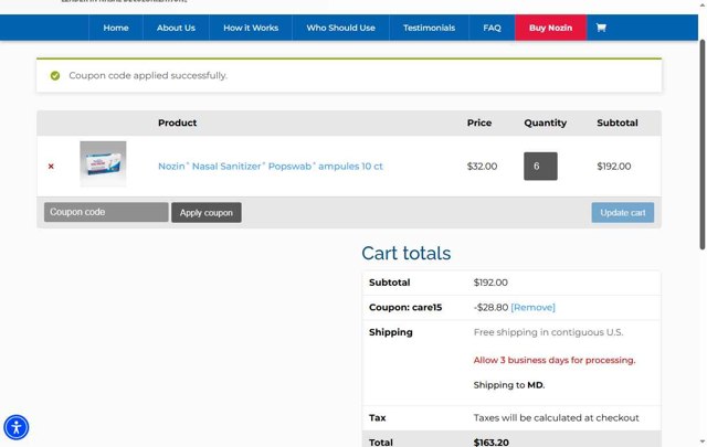 Nozin checkout page showing Nozin coupon code box | Screenshot taken by SimplyCodes community member on Jul 31, 2025