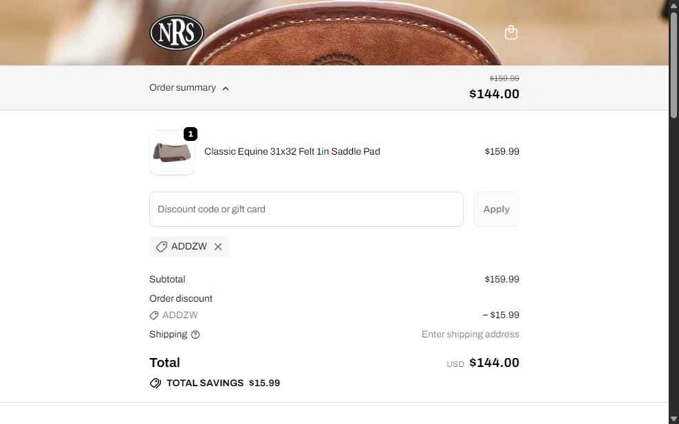 NRS World checkout page showing NRS World discount code box | Screenshot taken by SimplyCodes community member on Jan 30, 2026