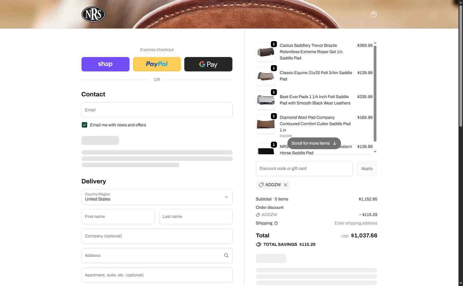 NRS World checkout page showing NRS World discount code box | Screenshot taken by SimplyCodes community member on Jan 30, 2026