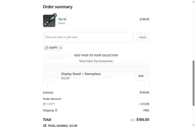 Nsabers checkout page showing Nsabers discount code box | Screenshot taken by SimplyCodes community member on Sep 10, 2025
