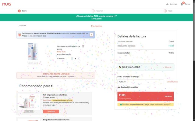 Nua checkout page showing Nua coupon code box | Screenshot taken by SimplyCodes community member on May 24, 2025