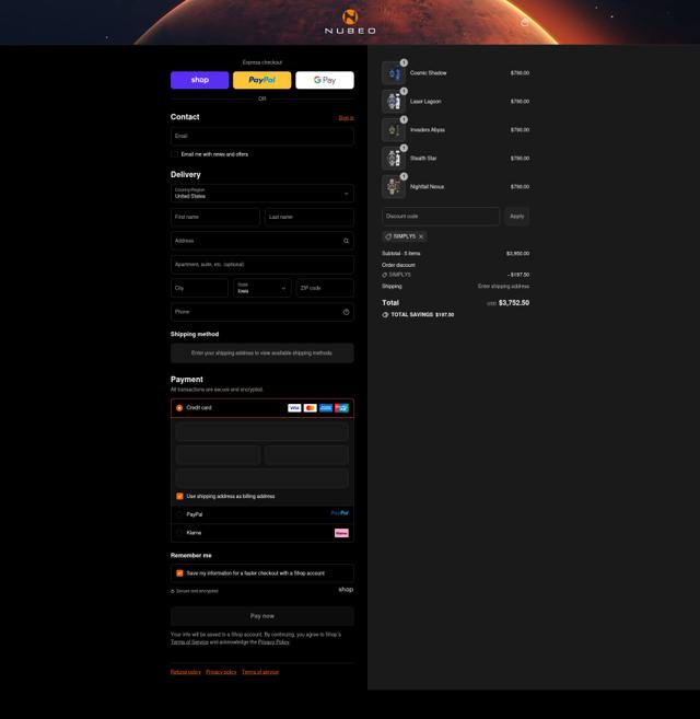Nubeo checkout page showing Nubeo discount code box | Screenshot taken by SimplyCodes community member on Sep 11, 2025