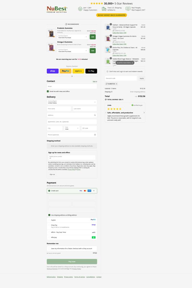 NuBest checkout page showing NuBest coupon code box | Screenshot taken by SimplyCodes community member on Sep 11, 2025