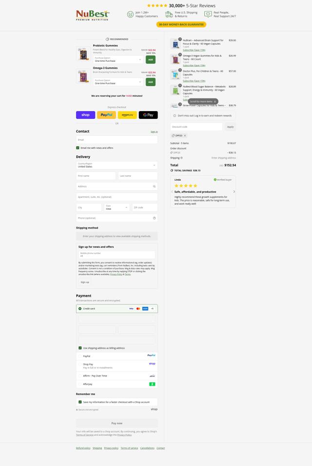 NuBest checkout page showing NuBest coupon code box | Screenshot taken by SimplyCodes community member on Sep 11, 2025