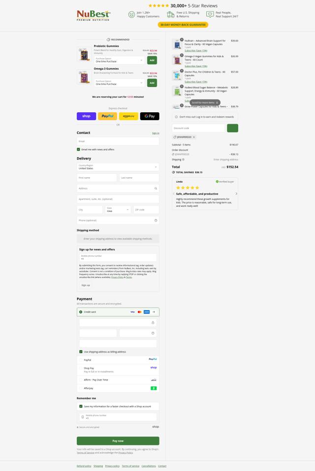 NuBest checkout page showing NuBest coupon code box | Screenshot taken by SimplyCodes community member on Sep 11, 2025