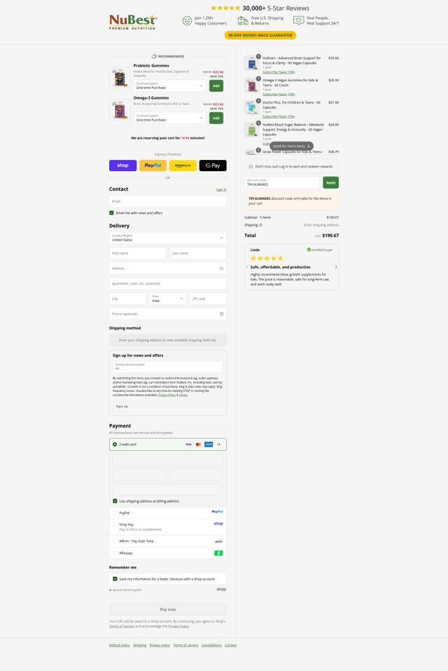 NuBest checkout page showing NuBest coupon code box | Screenshot taken by SimplyCodes community member on Sep 11, 2025