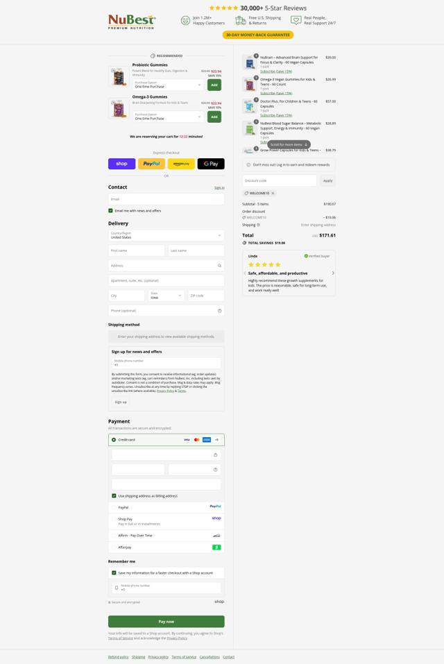 NuBest checkout page showing NuBest coupon code box | Screenshot taken by SimplyCodes community member on Sep 11, 2025