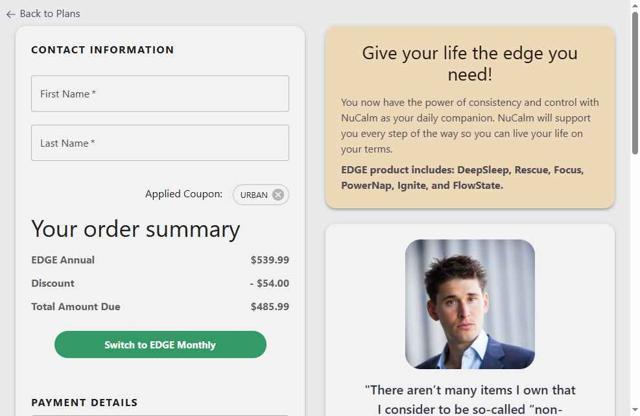 NuCalm checkout page showing NuCalm promo code box | Screenshot taken by SimplyCodes community member on Aug 2, 2025