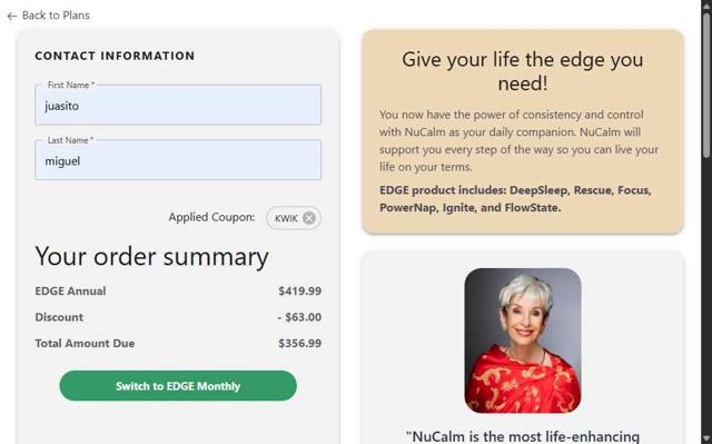 NuCalm checkout page showing NuCalm promo code box | Screenshot taken by SimplyCodes community member on Jul 22, 2025