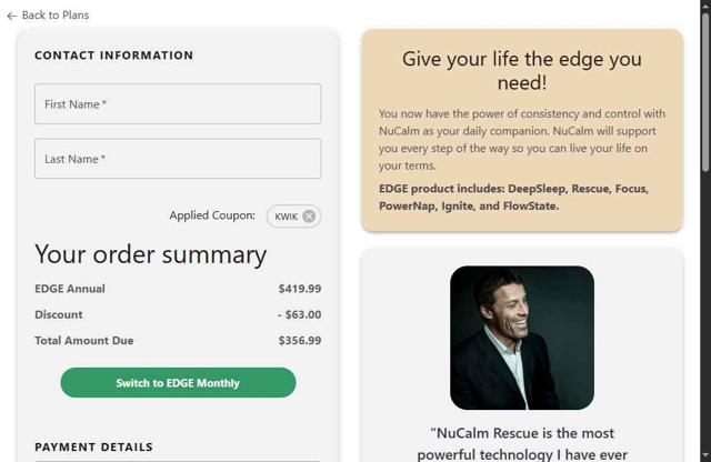 NuCalm checkout page showing NuCalm promo code box | Screenshot taken by SimplyCodes community member on Jul 22, 2025