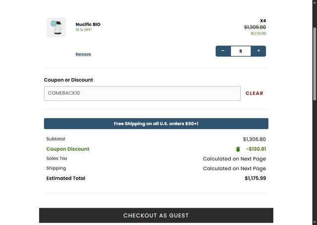 Nucific checkout page showing Nucific coupon code box | Screenshot taken by SimplyCodes community member on Aug 9, 2025
