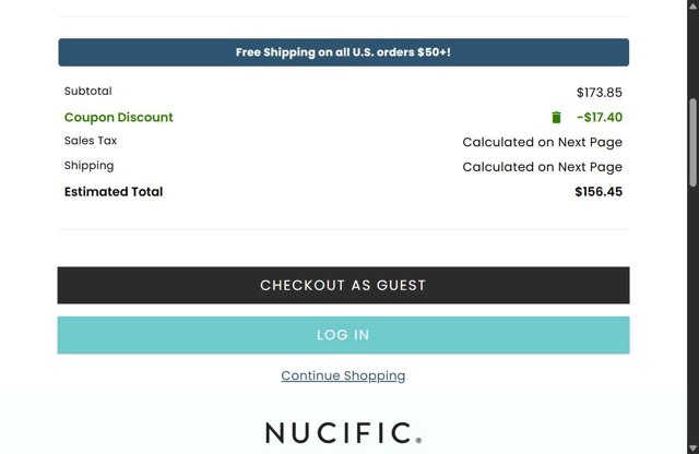 Nucific checkout page showing Nucific coupon code box | Screenshot taken by SimplyCodes community member on Aug 1, 2025