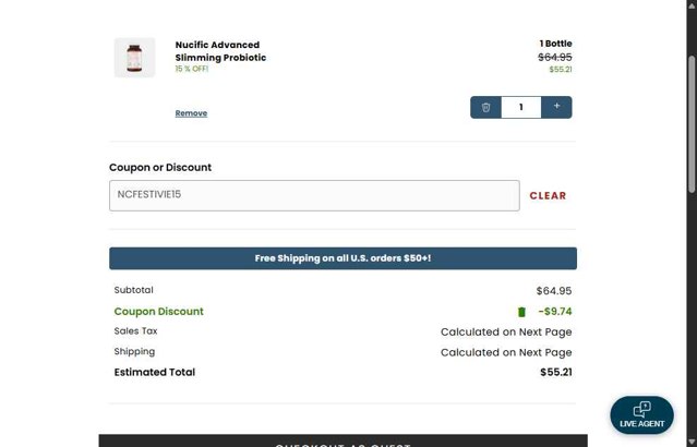 Nucific checkout page showing Nucific coupon code box | Screenshot taken by SimplyCodes community member on Jul 31, 2025
