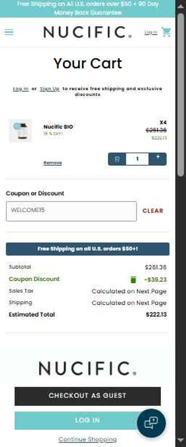 Nucific checkout page showing Nucific coupon code box | Screenshot taken by SimplyCodes community member on Aug 7, 2025