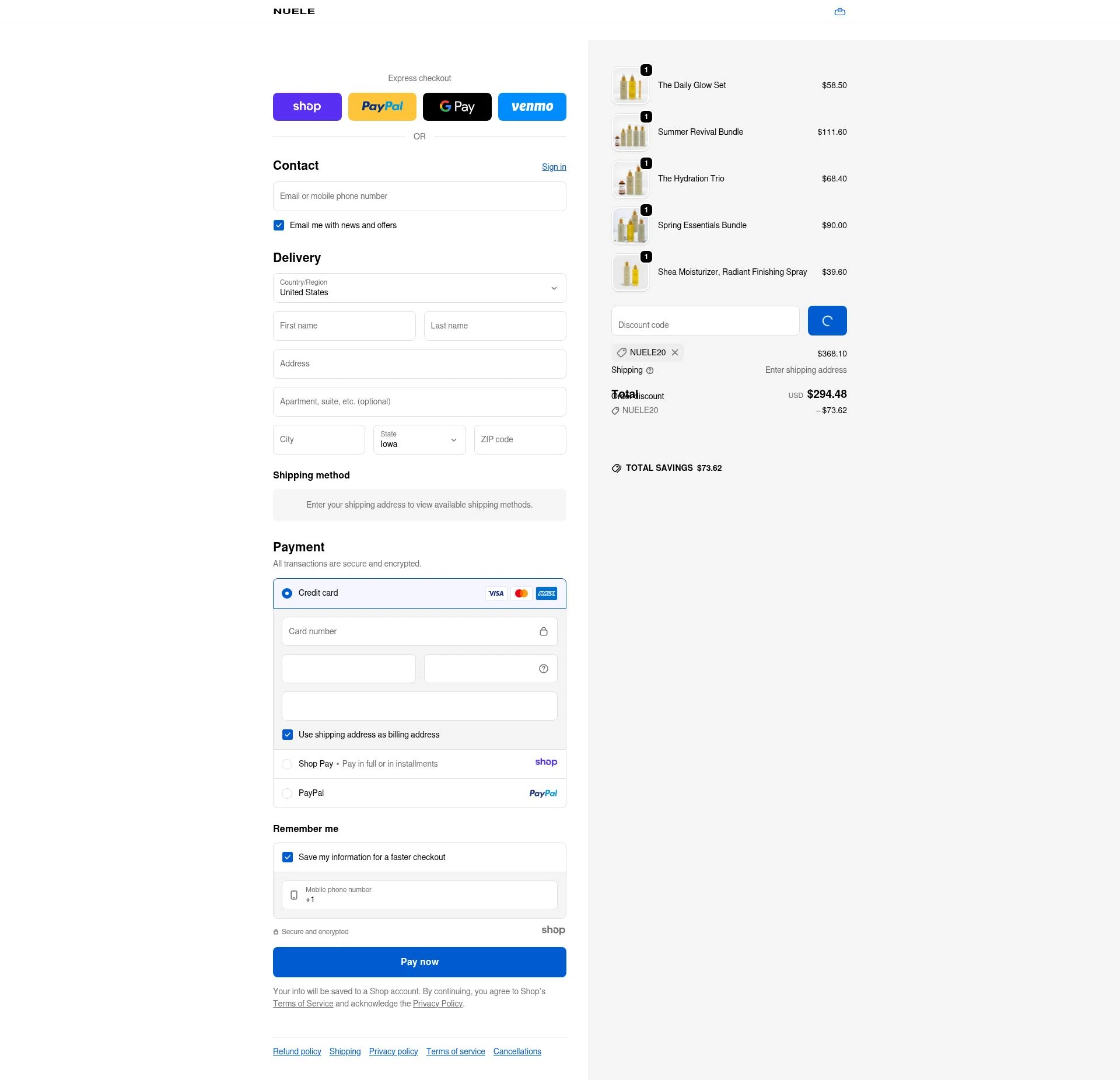 Nuele Hair checkout page showing Nuele Hair promo code box | Screenshot taken by SimplyCodes community member on Dec 28, 2025