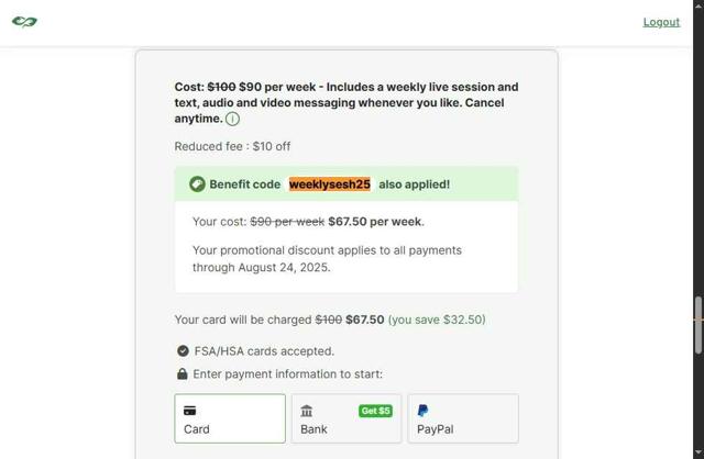 NuggMD checkout page showing NuggMD promo code box | Screenshot taken by SimplyCodes community member on Jul 27, 2025