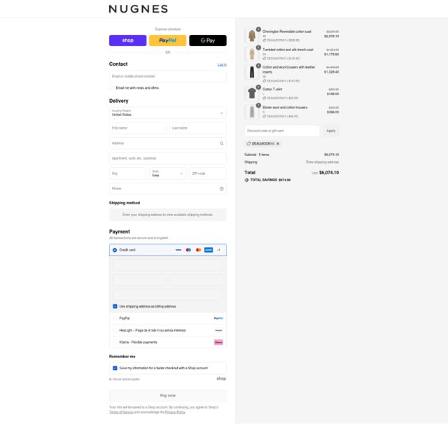 Nugnes 1920 checkout page showing Nugnes 1920 promo code box | Screenshot taken by SimplyCodes community member on Sep 4, 2025