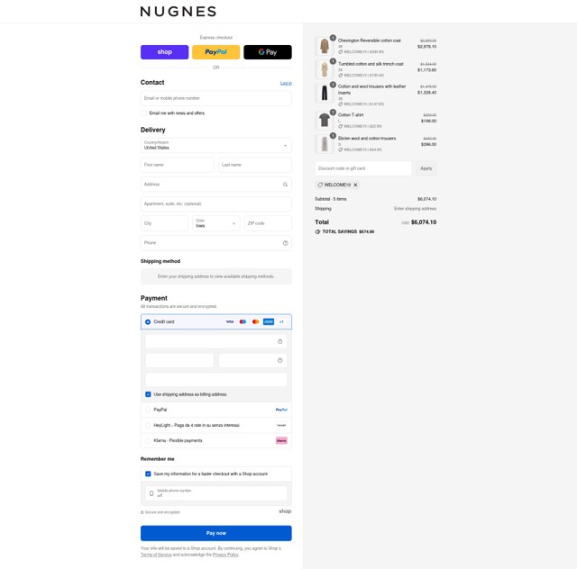 Nugnes 1920 checkout page showing Nugnes 1920 promo code box | Screenshot taken by SimplyCodes community member on Sep 4, 2025