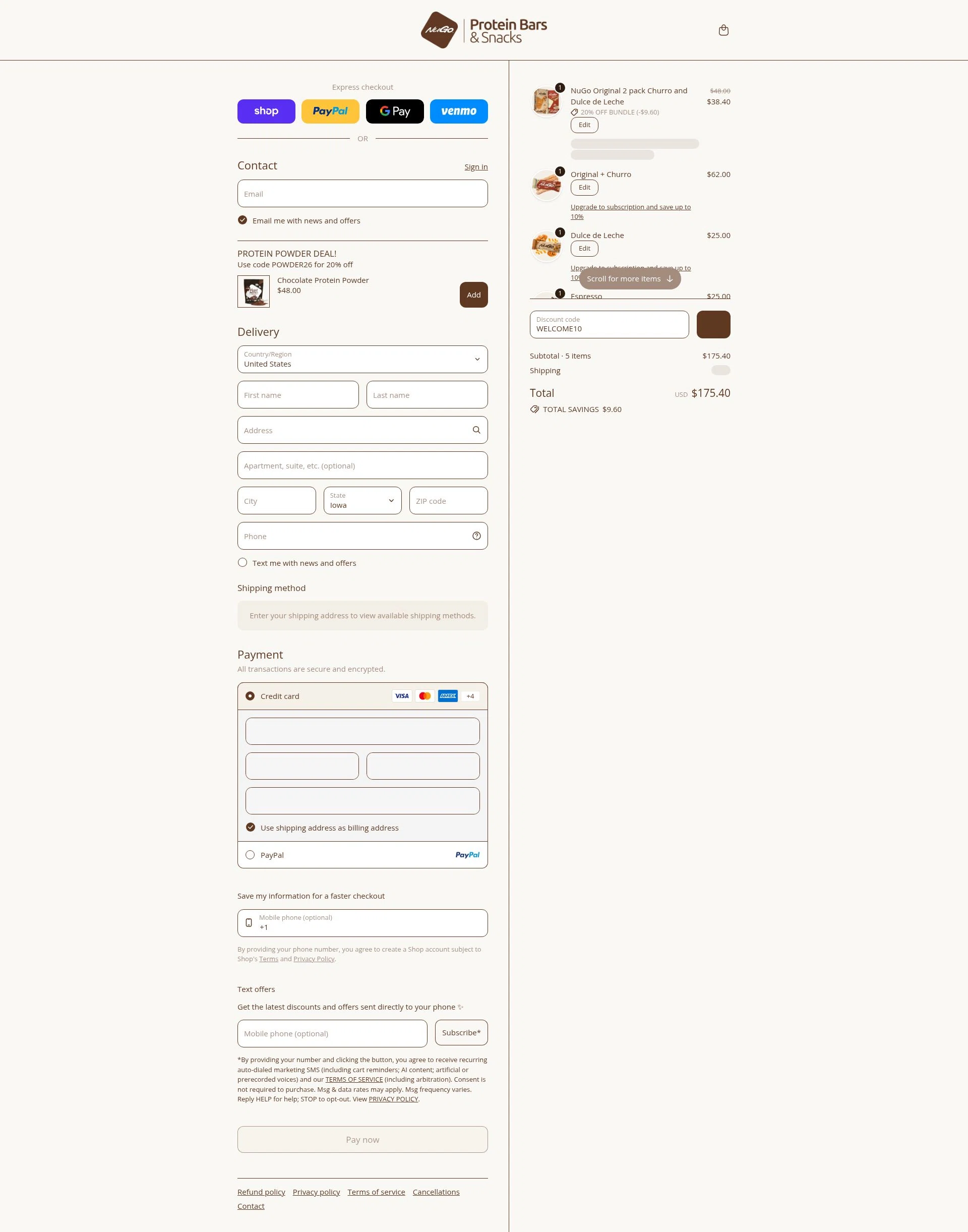 NuGo Nutrition Bars checkout page showing NuGo Nutrition Bars promo code box | Screenshot taken by SimplyCodes community member on Feb 6, 2026