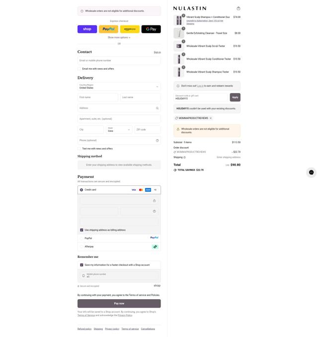 Nulastin checkout page showing Nulastin promo code box | Screenshot taken by SimplyCodes community member on Sep 10, 2025