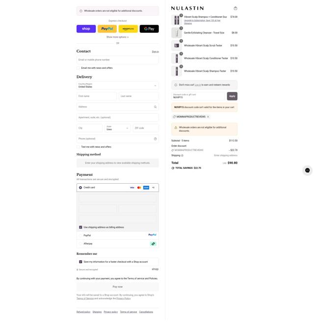 Nulastin checkout page showing Nulastin promo code box | Screenshot taken by SimplyCodes community member on Sep 10, 2025