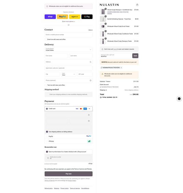 Nulastin checkout page showing Nulastin promo code box | Screenshot taken by SimplyCodes community member on Sep 10, 2025