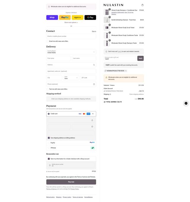 Nulastin checkout page showing Nulastin promo code box | Screenshot taken by SimplyCodes community member on Sep 10, 2025