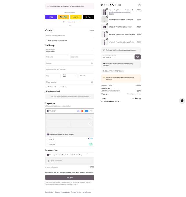 Nulastin checkout page showing Nulastin promo code box | Screenshot taken by SimplyCodes community member on Sep 10, 2025