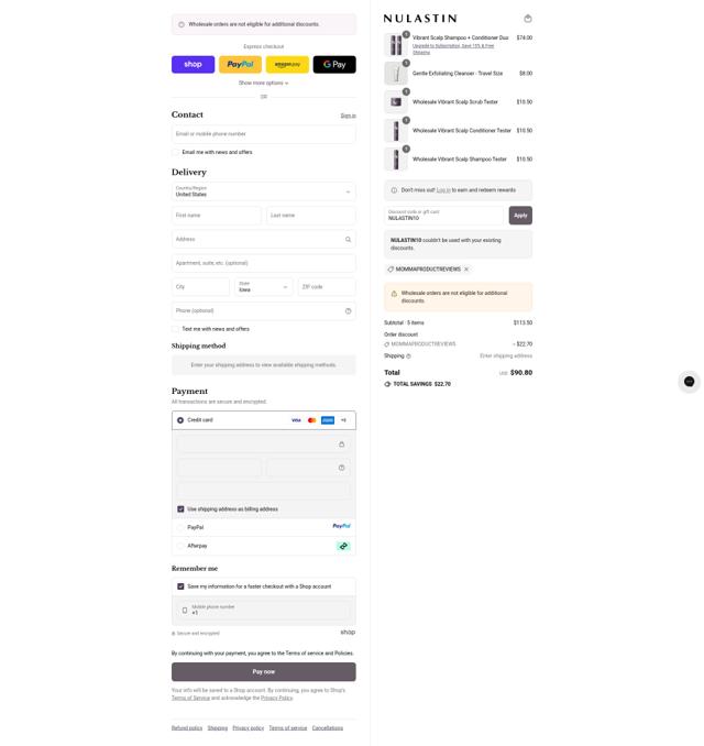 Nulastin checkout page showing Nulastin promo code box | Screenshot taken by SimplyCodes community member on Sep 10, 2025