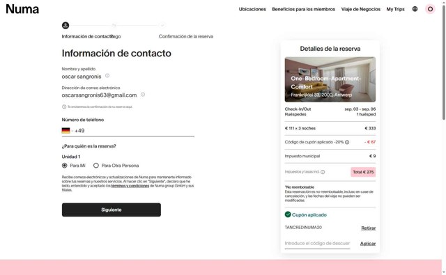 Numa Stays checkout page showing Numa Stays promo code box | Screenshot taken by SimplyCodes community member on Sep 1, 2025