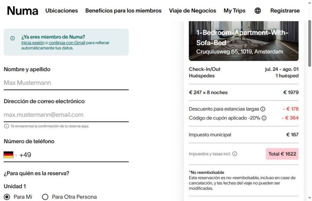 Numa Stays checkout page showing Numa Stays promo code box | Screenshot taken by SimplyCodes community member on Jul 23, 2025