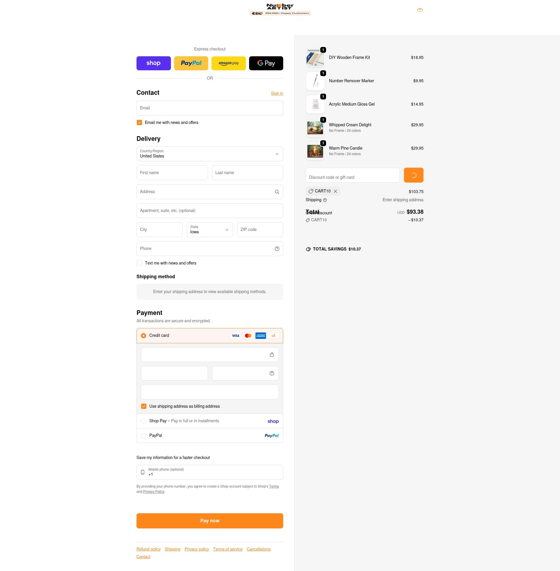 Number Artist checkout page showing Number Artist discount code box | Screenshot taken by SimplyCodes community member on Feb 1, 2026
