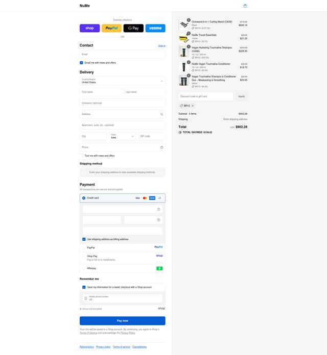 NuMe Hair checkout page showing NuMe Hair promo code box | Screenshot taken by SimplyCodes community member on Sep 10, 2025