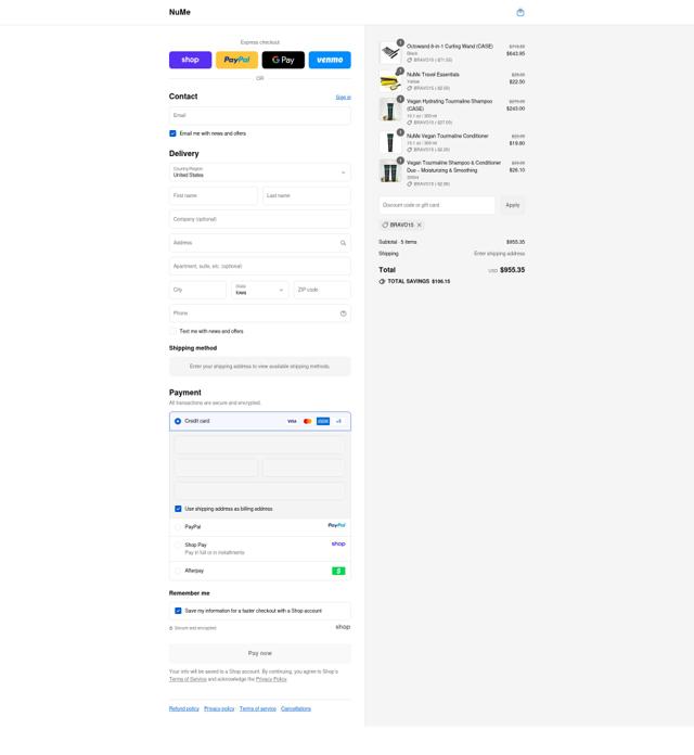 NuMe Hair checkout page showing NuMe Hair promo code box | Screenshot taken by SimplyCodes community member on Sep 10, 2025