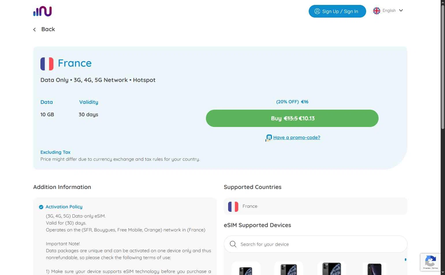 Numero eSIM checkout page showing Numero eSIM promo code box | Screenshot taken by SimplyCodes community member on Nov 24, 2025