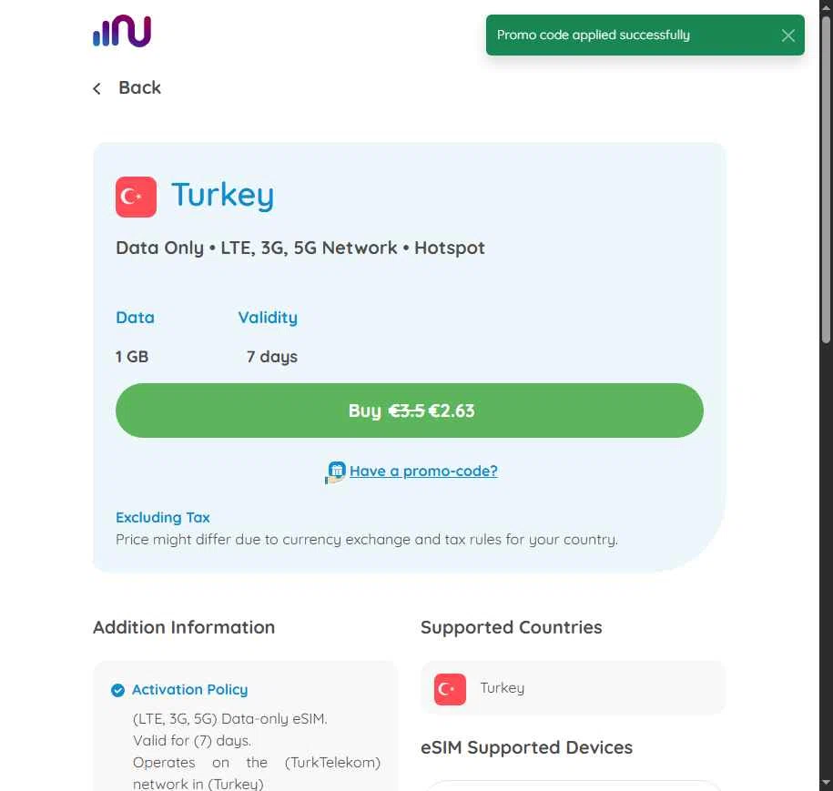 Numero eSIM checkout page showing Numero eSIM promo code box | Screenshot taken by SimplyCodes community member on Nov 14, 2025