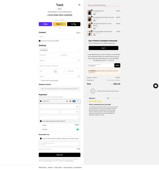 Numi checkout page showing Numi discount code box | Screenshot taken by SimplyCodes community member on Sep 11, 2025