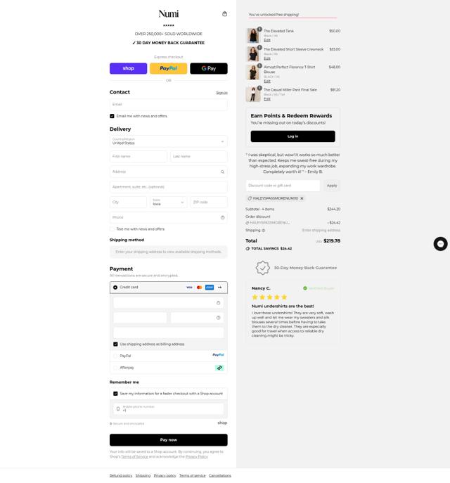 Numi checkout page showing Numi discount code box | Screenshot taken by SimplyCodes community member on Sep 11, 2025