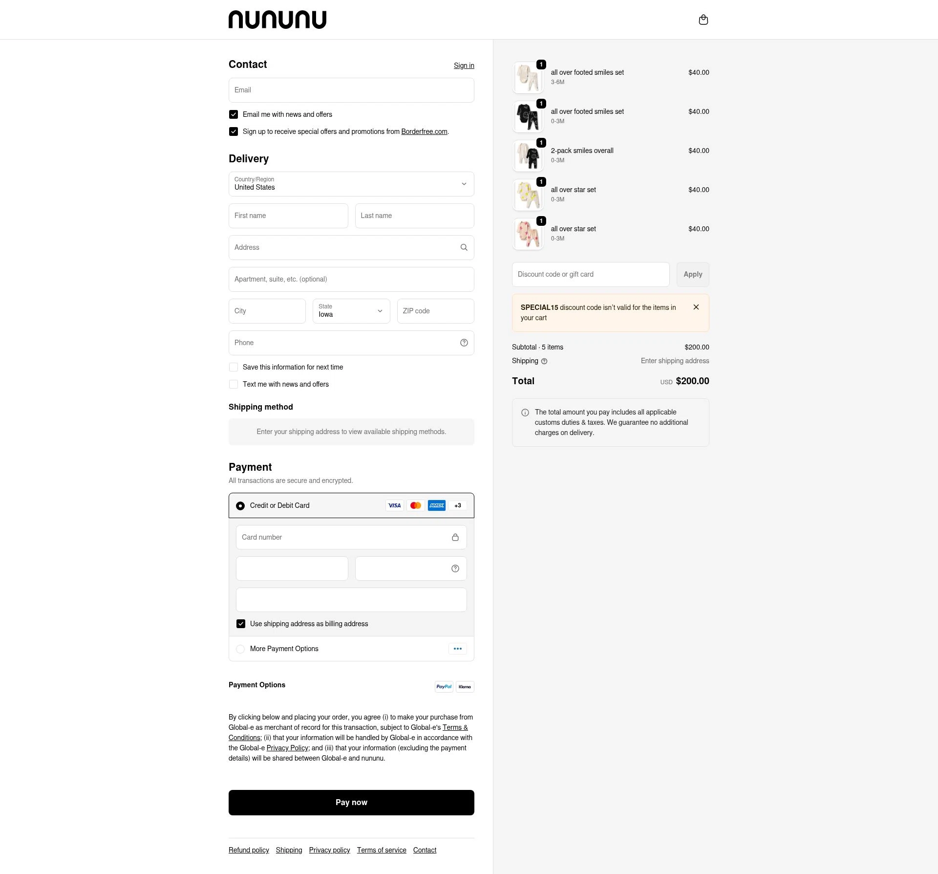 Nununu checkout page showing Nununu promo code box | Screenshot taken by SimplyCodes community member on Feb 11, 2026