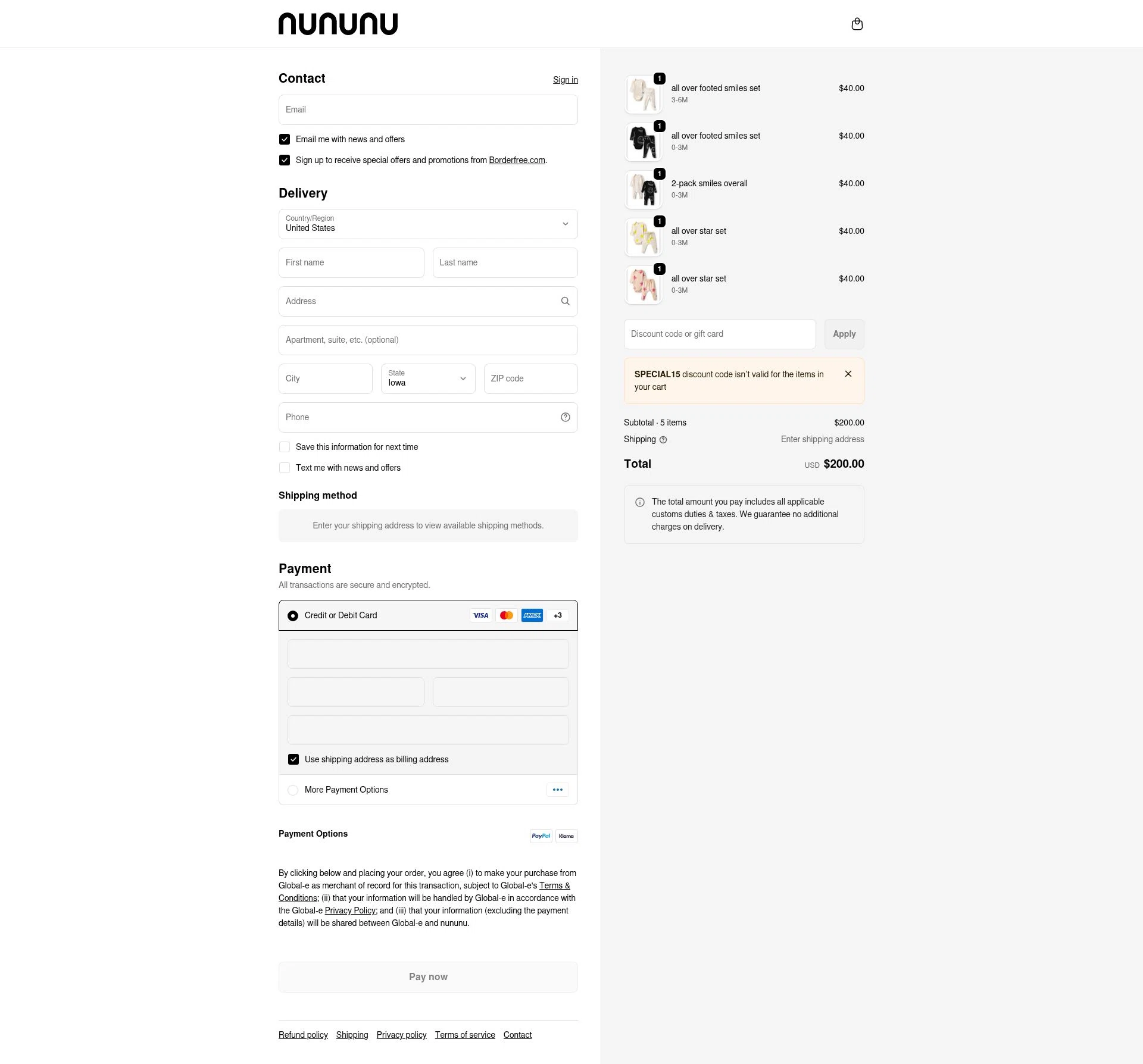 Nununu checkout page showing Nununu promo code box | Screenshot taken by SimplyCodes community member on Feb 16, 2026