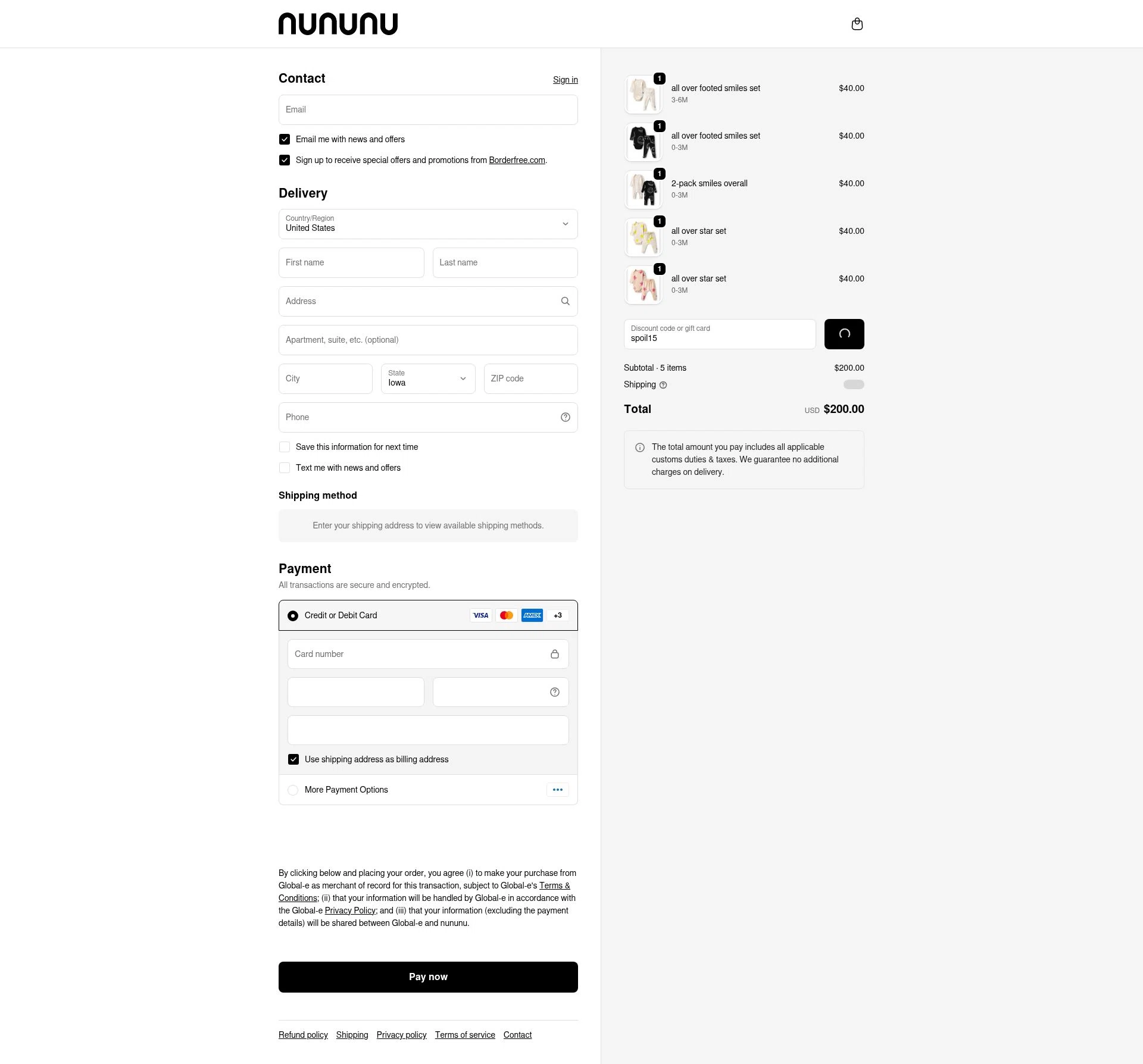 Nununu checkout page showing Nununu promo code box | Screenshot taken by SimplyCodes community member on Feb 20, 2026
