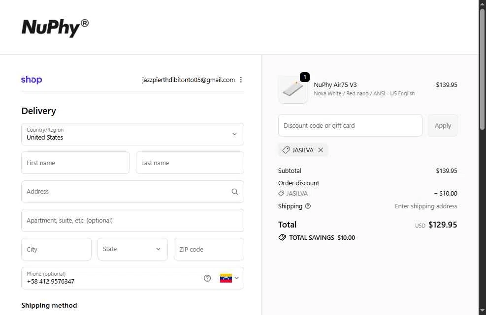 NuPhy checkout page showing NuPhy discount code box | Screenshot taken by SimplyCodes community member on Feb 13, 2026